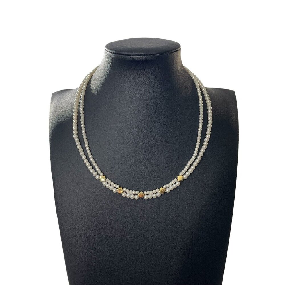 Napier Gold Tone Bead Faux Pearl Classic Double Strand‎ Collar Necklace Elegant